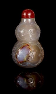 * A Carved Agate Gourd-Form Snuff Bottle Height 3 inches.