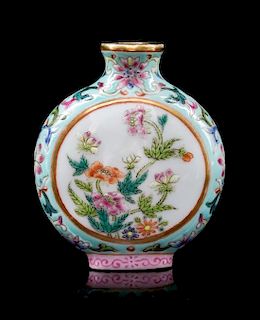 A Famille Rose Porcelain Snuff Bottle Height 2 1/4 inches.