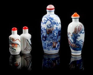 * Three Porcelain Snuff Bottles Height of tallest 3 1/2 inches.