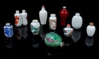 * Ten Porcelain Snuff Bottles Height of the largest 3 inches.