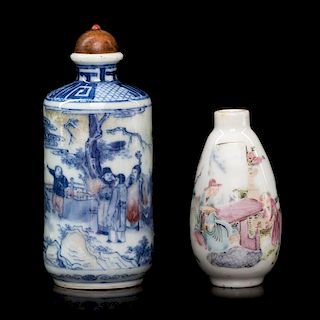 Two Porcelain Snuff Bottles Height of larger 4 inches.