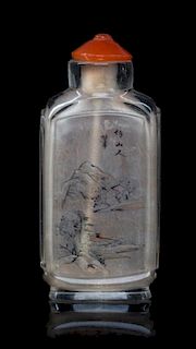 * A Inside Painted Glass Snuff Bottle Height 2 1/2 inches.
