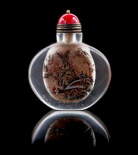 An Inside Painted Glass Snuff Bottle Height 2 1/2 inches.
