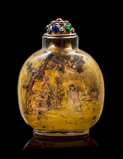 An Inside Painted Glass Snuff Bottle Height 3 1/4 inches.