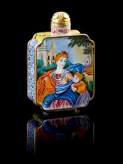 * An Enamel on Copper Snuff Bottle Height 2 3/4 inches.