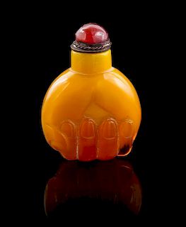 A Yellow Peking Glass Snuff Bottle Height 2 inches.