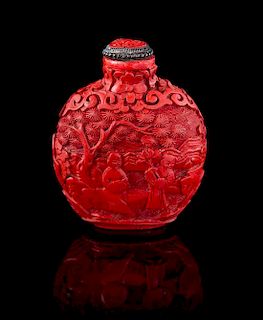 * A Cinnabar Lacquer Snuff Bottle Height 3 1/4 inches.