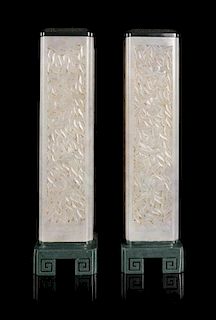 * A Pair of Chinese White Jade Parfumiers Height 14 3/4 inches.