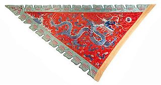 * A Chinese Embroidered Silk Flag Length 120 inches.