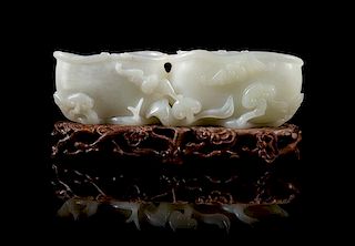 * A Chinese White Jade Double Brush Washer Length 7 1/4 inches.