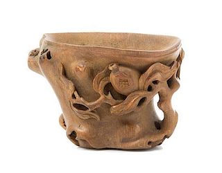 * A Chinese Bamboo Libation Cup Height 3 inches.