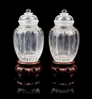 * A Pair of Chinese Rock Crystal Covered Jars Height 6 5/8 inches.
