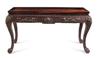 * A Chinese Metal Mounted Rosewood Altar Table Height 35 x width 68 1/2 x depth 27 1/2 inches.