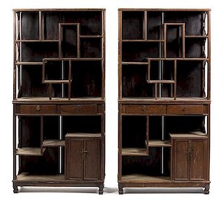 * Five Chinese Jichimu Display Cabinets, Duobaoge Height 70 1/8 inches.