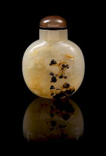 * A Chinese Smoky Agate Snuff Bottle Height 2 1/2 inches.