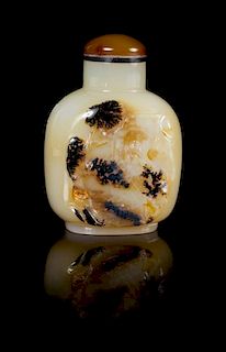 * A Chinese Carved Agate Snuff Bottle Height 3 inches.