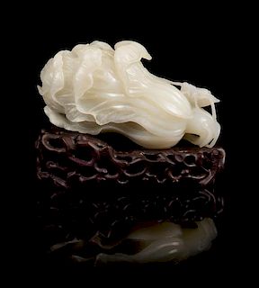 * A Chinese White Jade Model of a Cabbage Width 6 inches.