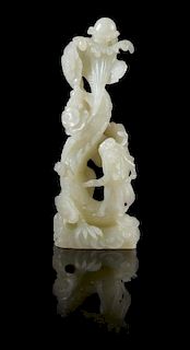 * A Chinese White Jade Figure of a Dragon Height 8 1/8 inches.