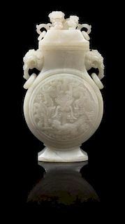* A Chinese White Jade Covered Vase Height 9 1/2 inches.