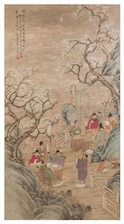 * A Chinese Ink and Color Painting on Paper Height 65 3/4 x width 35 1/4 inches.