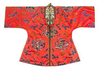 * A Chinese Embroidered Silk Robe Length 40 inches.