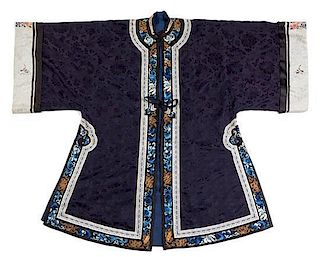 * A Chinese Blue Embroidered Silk Lady's Robe Length 47 inches.