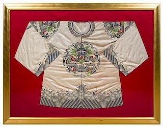 * A Chinese Embroidered Silk Robe Height 28 1/2 inches.