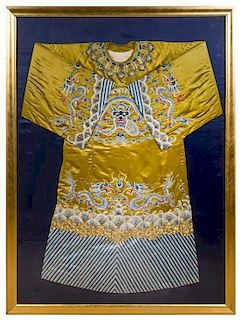 * A Chinese Embroidered Silk Robe Length 58 inches.