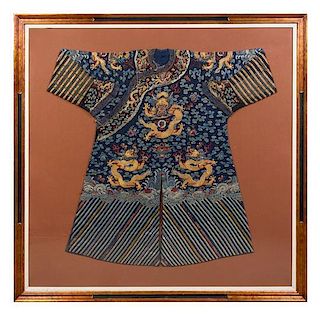 * A Chinese Embroidered Silk Dragon Robe Length 44 inches.