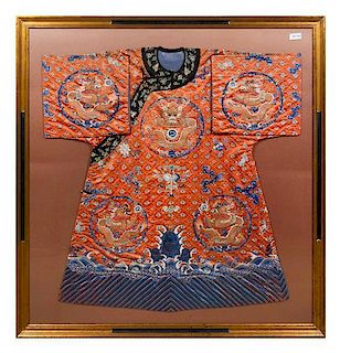 * A Chinese Embroidered Silk Lady's Robe Length 60 inches.