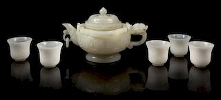 * A Chinese White Jade Teapot Width overall 6 1/2 inches.
