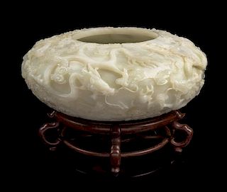 * A Chinese White Jade Bowl Diameter 11 1/2 inches.