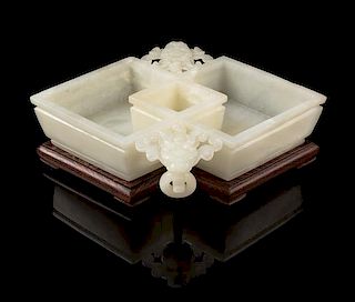 * A Chinese White Jade Lozenge Form Dish Width 8 1/4 inches.