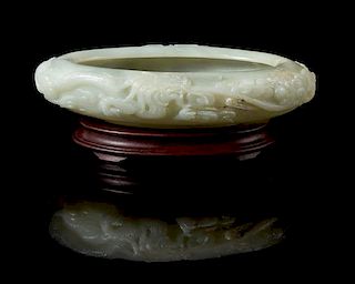 * A Chinese Near White Jade Brush Washer Width 8 7/8 inches.
