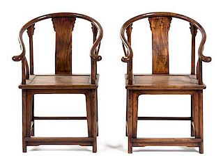 * A Pair of Chinese Hongmu Horseshoe Back Armchairs, Quanyi Height 40 inches.