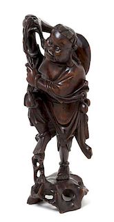 A Carved Rosewood Figure of an Immortal Height 15 1/4 inches.
