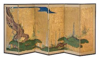* A Six-Panel Folding Screen Height 54 x width of each panel 19 inches.