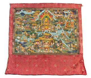 A Tibetan Thangka Height of mage 23 1/2 x width 31 1/2 inches.