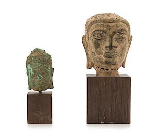 Two Thai Bronze Heads of Buddha Height of taller 2 3/4 inches.