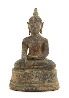 * A Laos Bronze Figure of Buddha Height 9 1/2 inches.