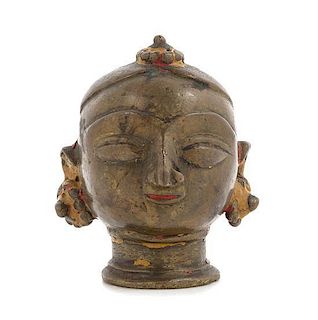 * An Indian Bronze Head of a Goddess Height 3 1/4 inches.