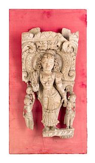 An Indian Relief Carved Wood Panel Height 20 inches.