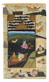 An Indian Illustrated Manuscript Leaf Height 11 1/2 x width 6 1/2 inches.