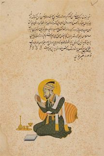 An Indian Illuminated Manuscript Leaf Height 9 3/8 x width 6 inches.
