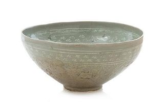 * A Korean Slip-Inlaid Celadon Glazed Bowl Diameter 7 3/4 inches.