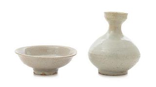* Two Korean White Glazed Porcelain Articles Height of first 4 1/4 inches.