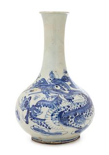 A Blue and White Porcelain Vase Height 12 inches.