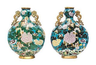 * Two Cloisonne Enamel Moon Flasks Height 14 1/2 inches.