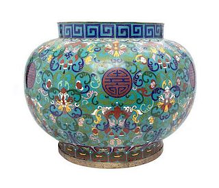 * A Cloisonne Enamel Jar Height 15 x diameter 16 inches.