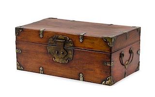 * A Brass Mounted Huanghuali Document Box Height 6 3/4 x width 16 1/4 x depth 9 1/4 inches.